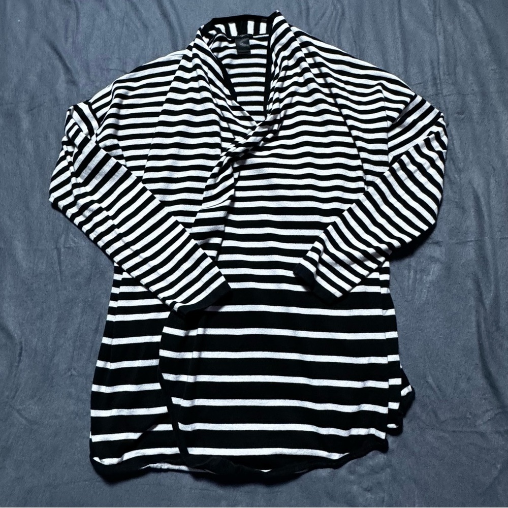 Women’s Ann Taylor Black & White Striped 100% Pima Cotton Wrap Open Sweater XL